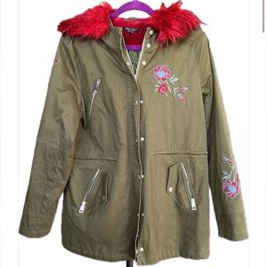 Romeo & Juliet Couture Olive Jacket with Red Faux Fur